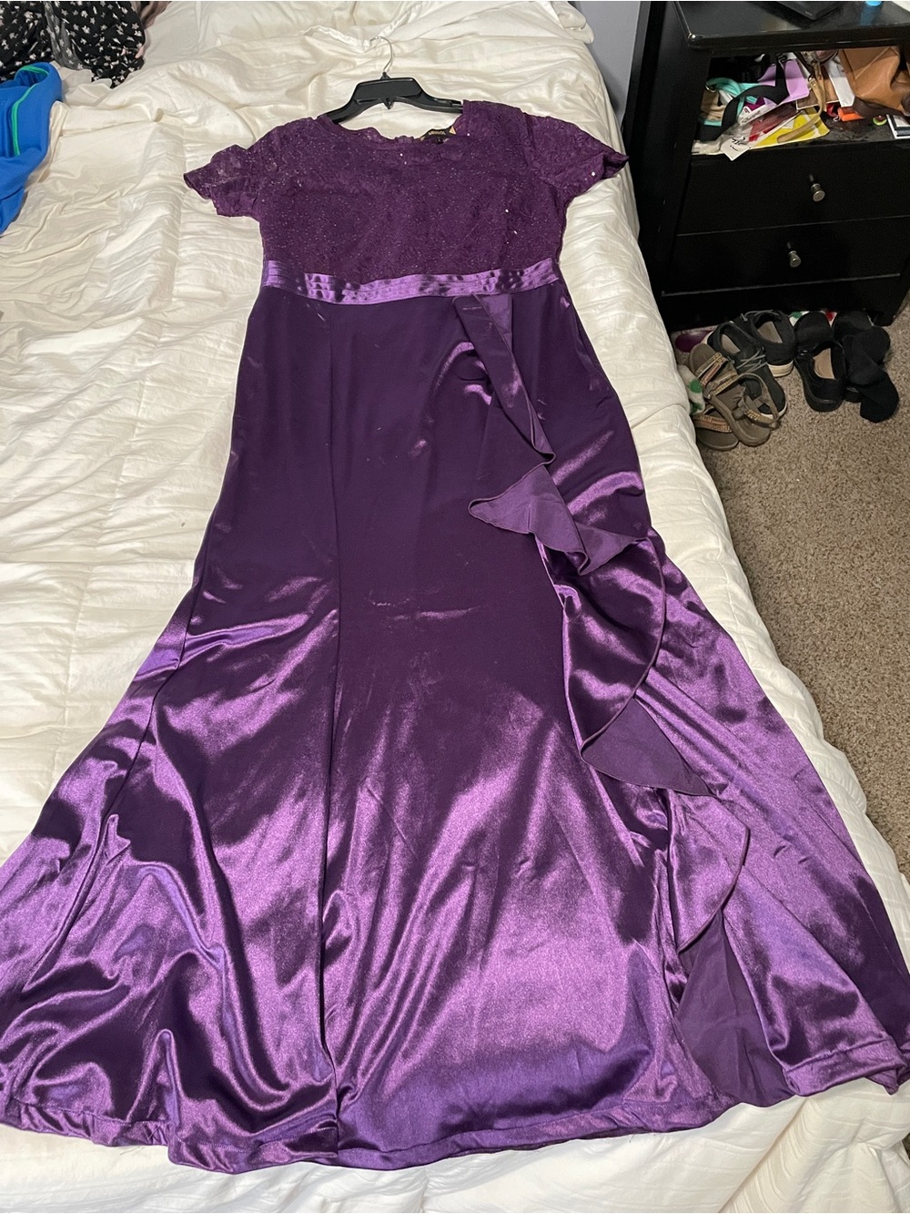 Miusol Purple Lace & Satin Maxi Dress